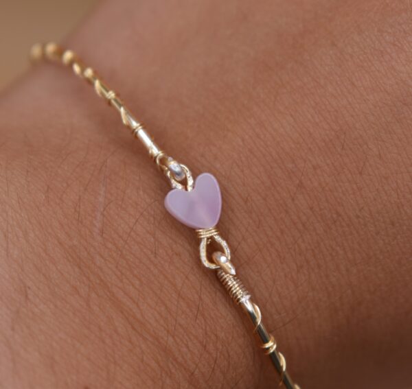 Pink Heart Stone Wire Bracelet - Image 4