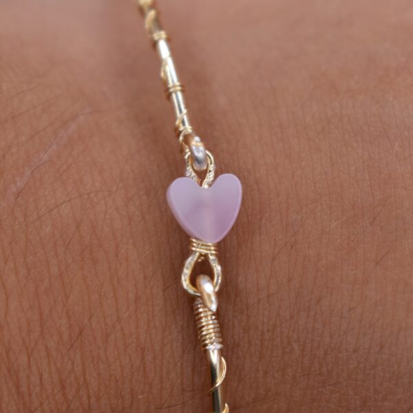Pink Heart Stone Wire Bracelet - Image 5