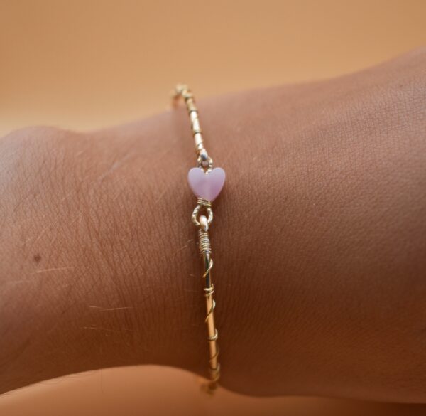 Pink Heart Stone Wire Bracelet
