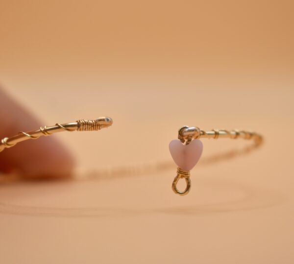 Pink Heart Stone Wire Bracelet - Image 2