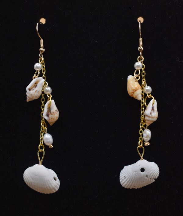Gold 3 Seashells & Pearls Earrings