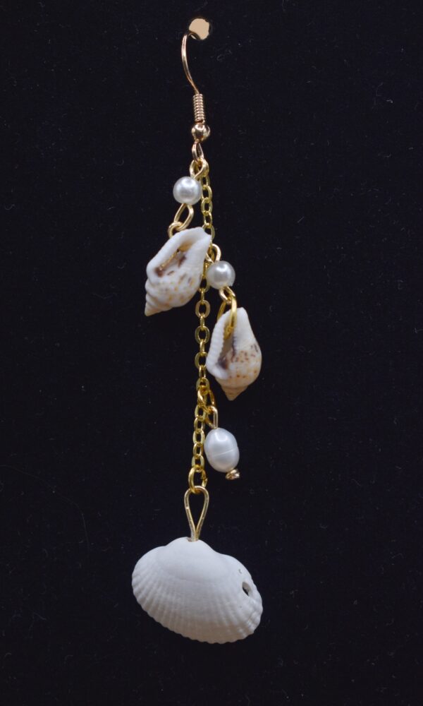 Gold 3 Seashells & Pearls Earrings - Image 2