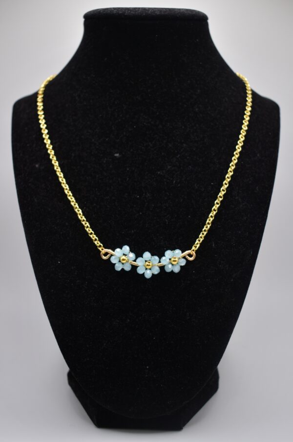 3 Blue Flowers Gold Necklace