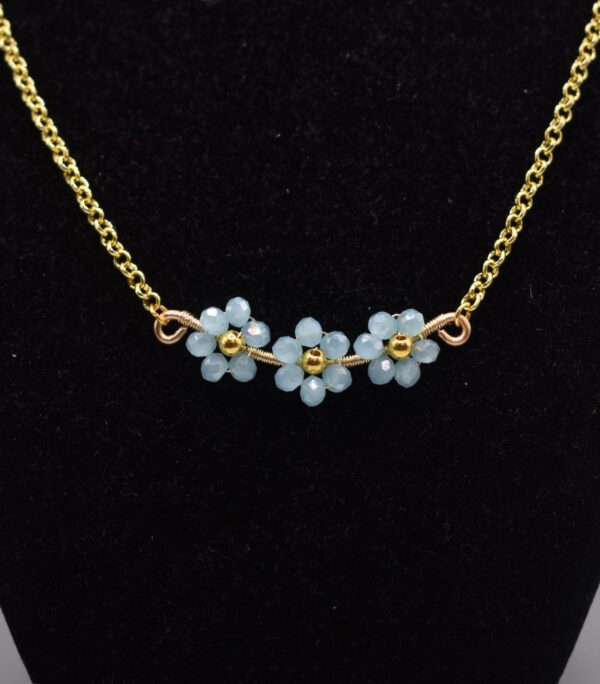 3 Blue Flowers Gold Necklace - Image 2