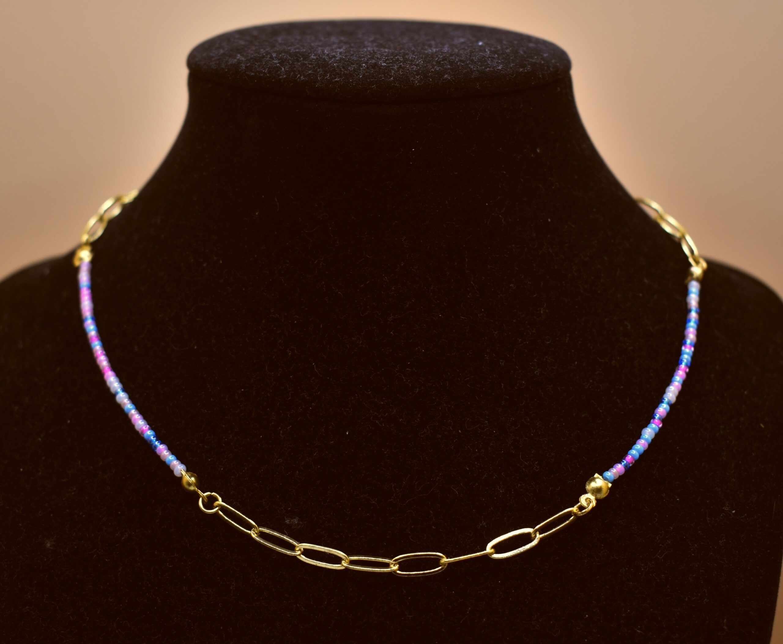 Gold, Pink, & Blue Necklace and Bracelet Set