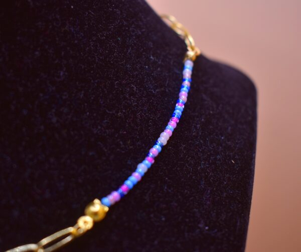 Gold, Pink, & Blue Necklace and Bracelet Set - Image 2