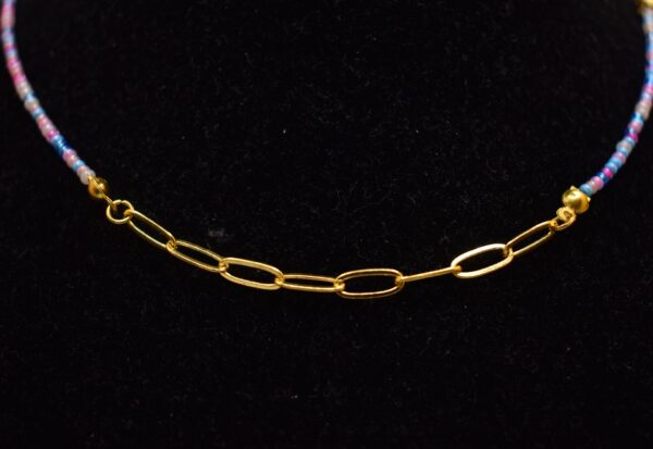 Gold, Pink, & Blue Necklace and Bracelet Set - Image 3