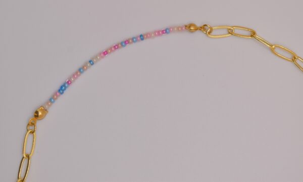 Gold, Pink, & Blue Necklace and Bracelet Set - Image 4