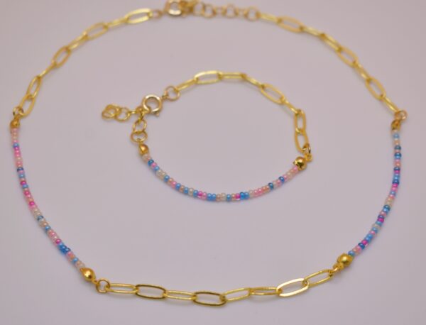 Gold, Pink, & Blue Necklace and Bracelet Set - Image 12