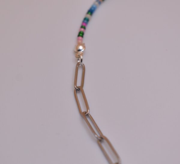 Silver, Pink, Green, Yellow, & Blue Necklace and Bracelet Set - Image 3