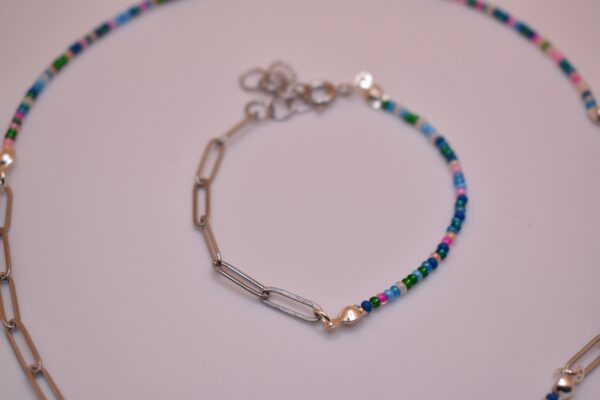 Silver, Pink, Green, Yellow, & Blue Necklace and Bracelet Set - Image 12