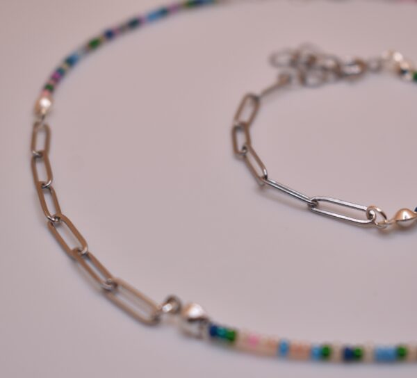 Silver, Pink, Green, Yellow, & Blue Necklace and Bracelet Set - Image 13