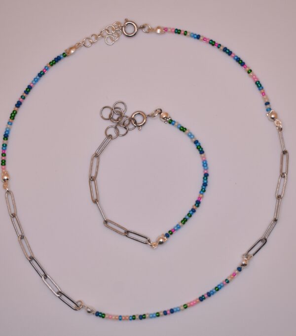 Silver, Pink, Green, Yellow, & Blue Necklace and Bracelet Set - Image 15