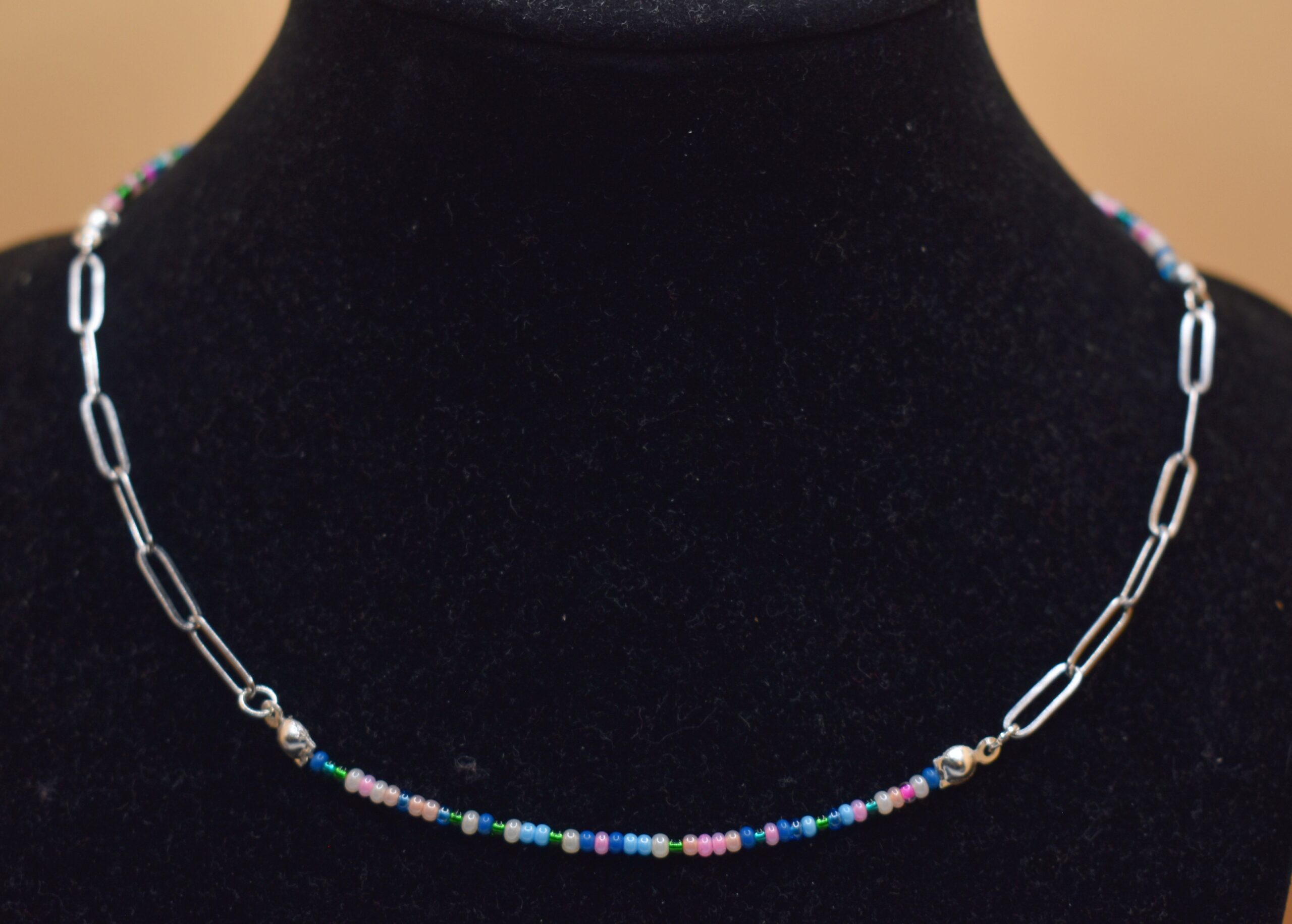 Silver, Pink, Green, Yellow, & Blue Necklace and Bracelet Set