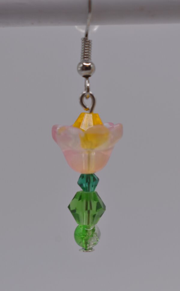 Pink Standing Flower Earrings - Image 2
