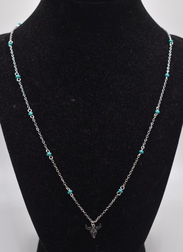 Teal Bead Longhorn Necklace - Image 2
