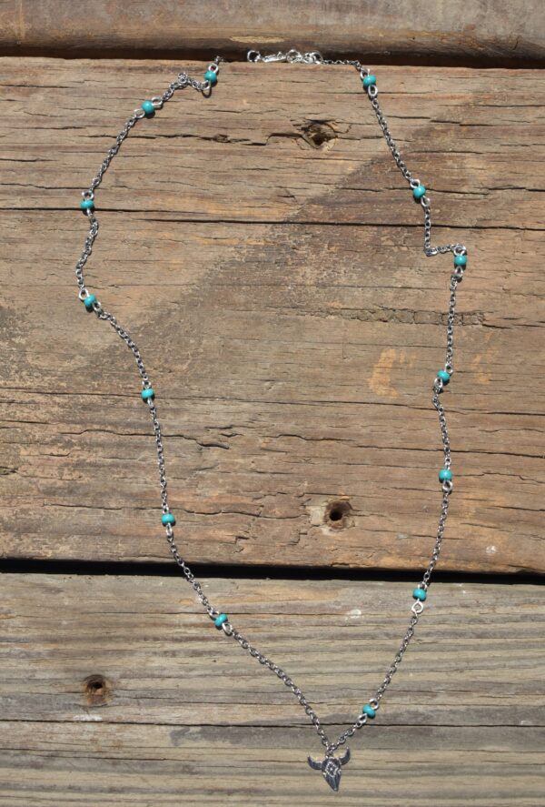 Teal Bead Longhorn Necklace - Image 3