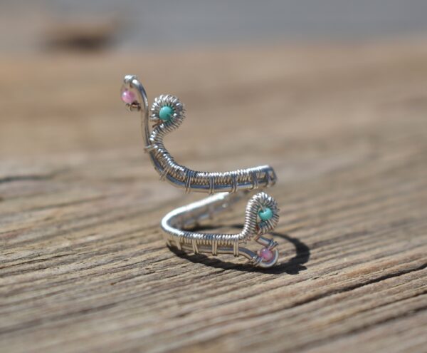Pink & Teal Adjustable Silver Ring - Image 2