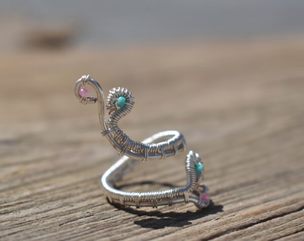 Pink & Teal Adjustable Silver Ring - Image 3