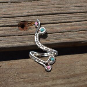 Pink & Teal Adjustable Silver Ring