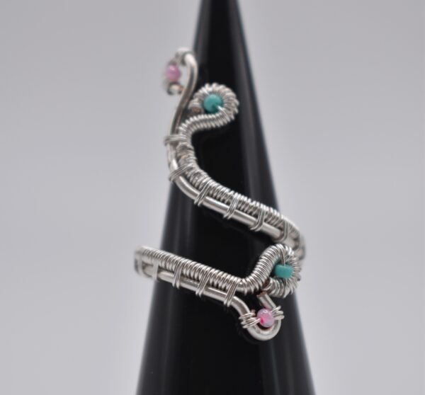 Pink & Teal Adjustable Silver Ring - Image 4