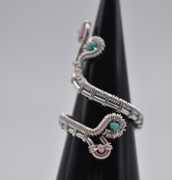 Pink & Teal Adjustable Silver Ring - Image 6