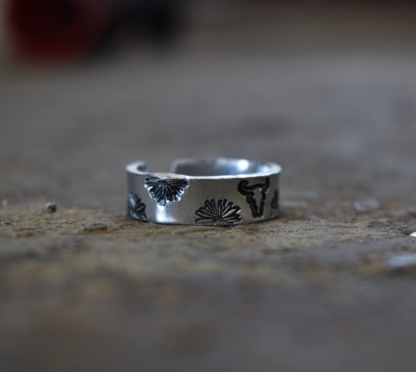 Metal Stamp Longhorn Flower Ring - Image 3