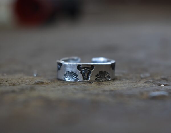 Metal Stamp Longhorn Flower Ring - Image 2