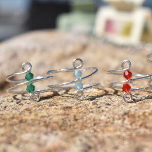 Silver Double Layer Small Bead Ring