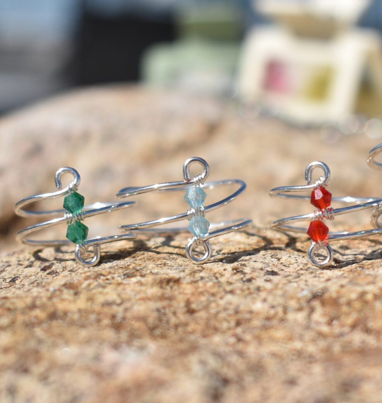 Silver Double Layer Small Bead Ring