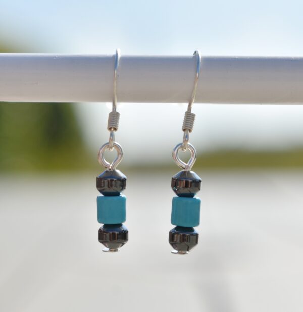 Black & Turquoise 3 Bead Earrings