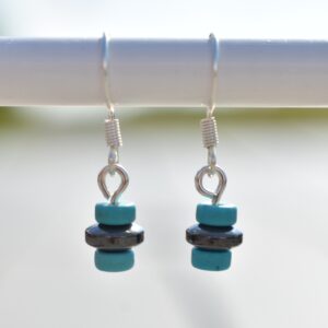 Turquoise & Black 3 Bead Earrings