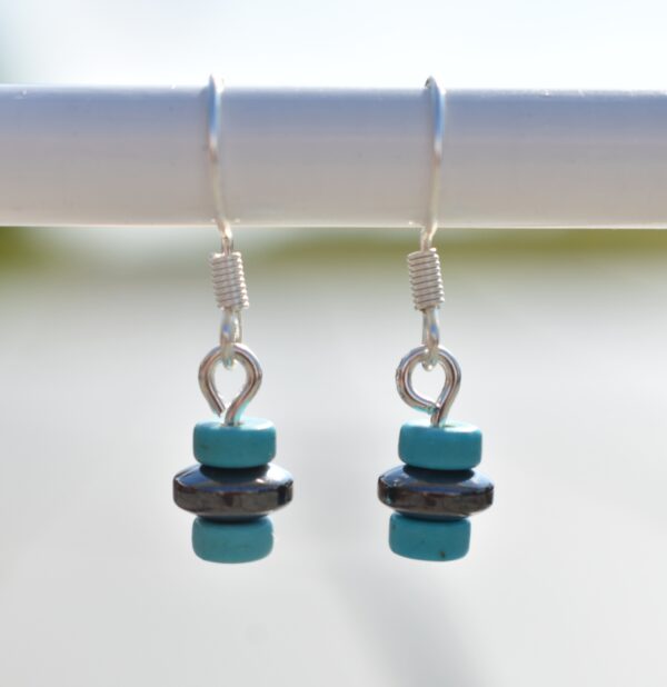 Turquoise & Black 3 Bead Earrings