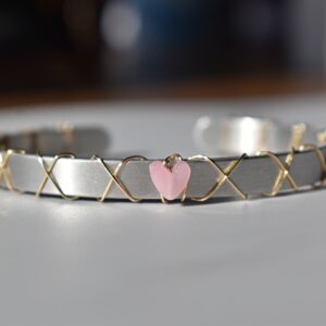 Mixed Metal Heart Stone Cuff Bracelet