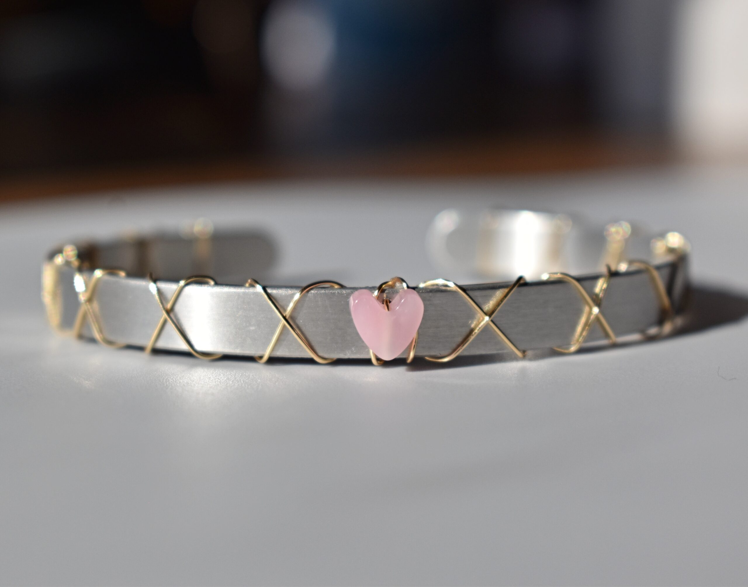 Mixed Metal Heart Stone Cuff Bracelet
