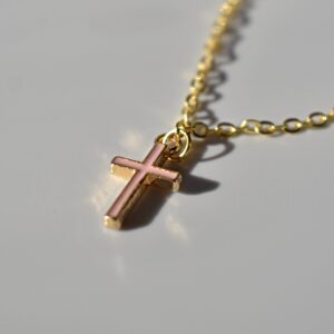 Gold and Pink Cross Necklace