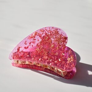 Pink and Gold Resin Heart Clip