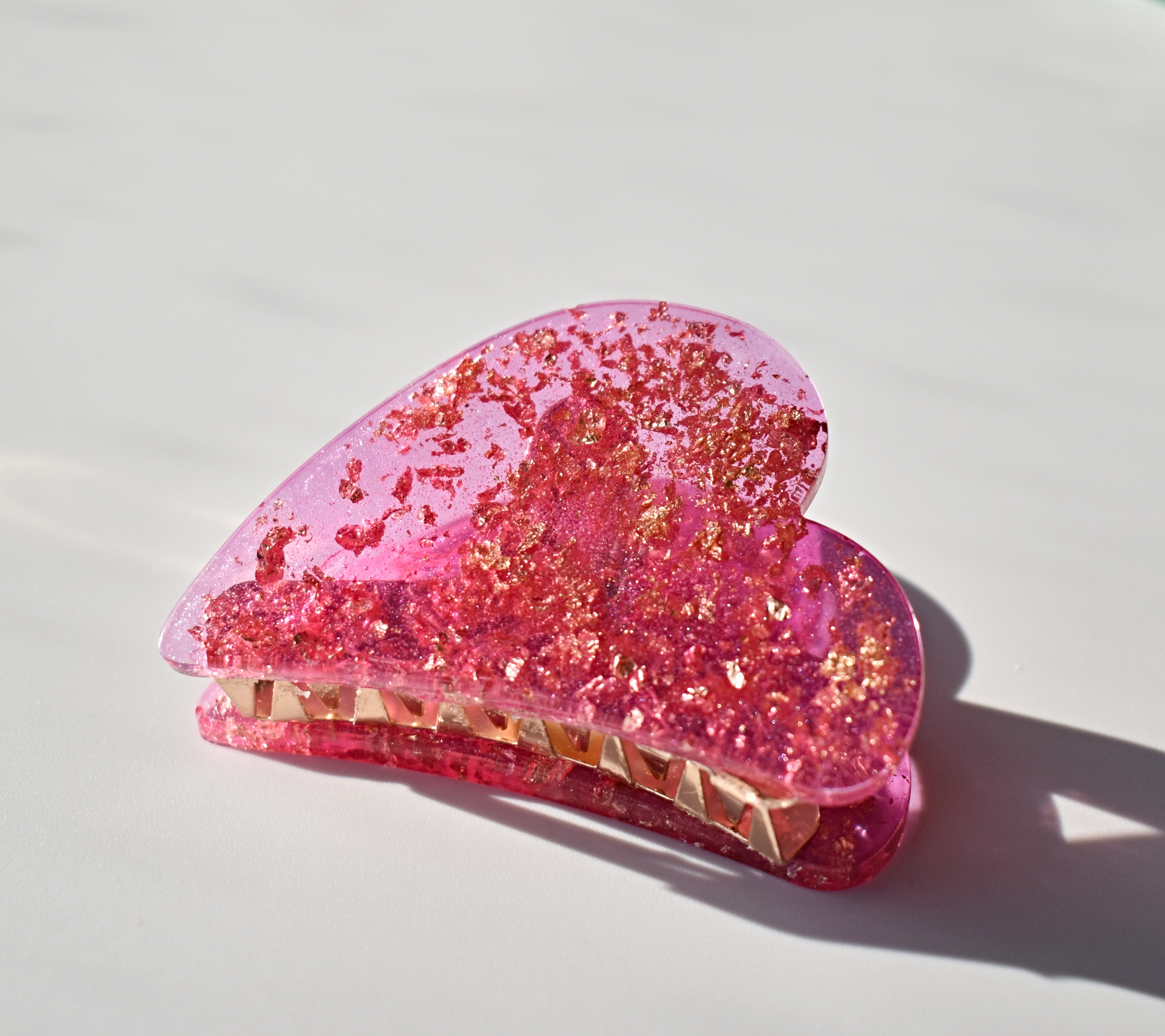 Pink and Gold Resin Heart Clip