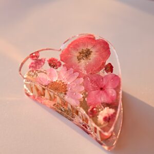 Pink Flower Resin Heart Clip