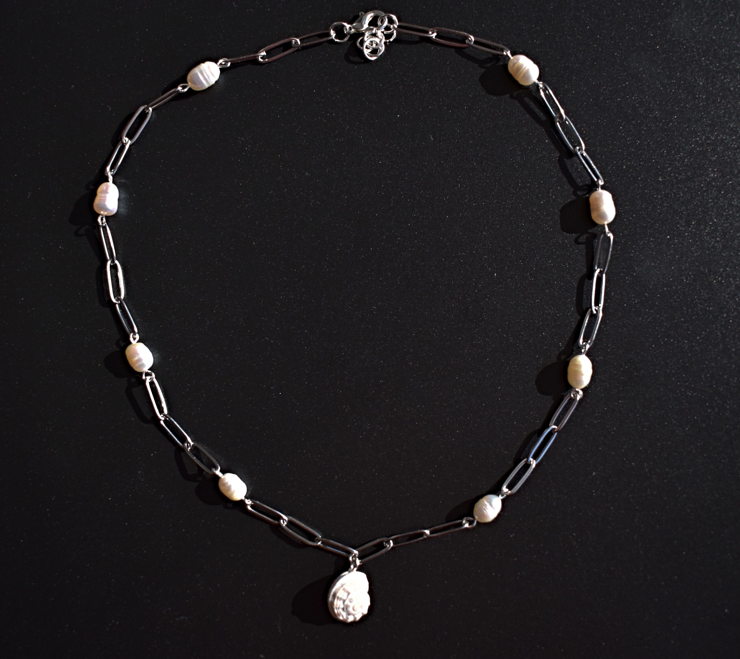 Silver Paperclip and Pearl Set