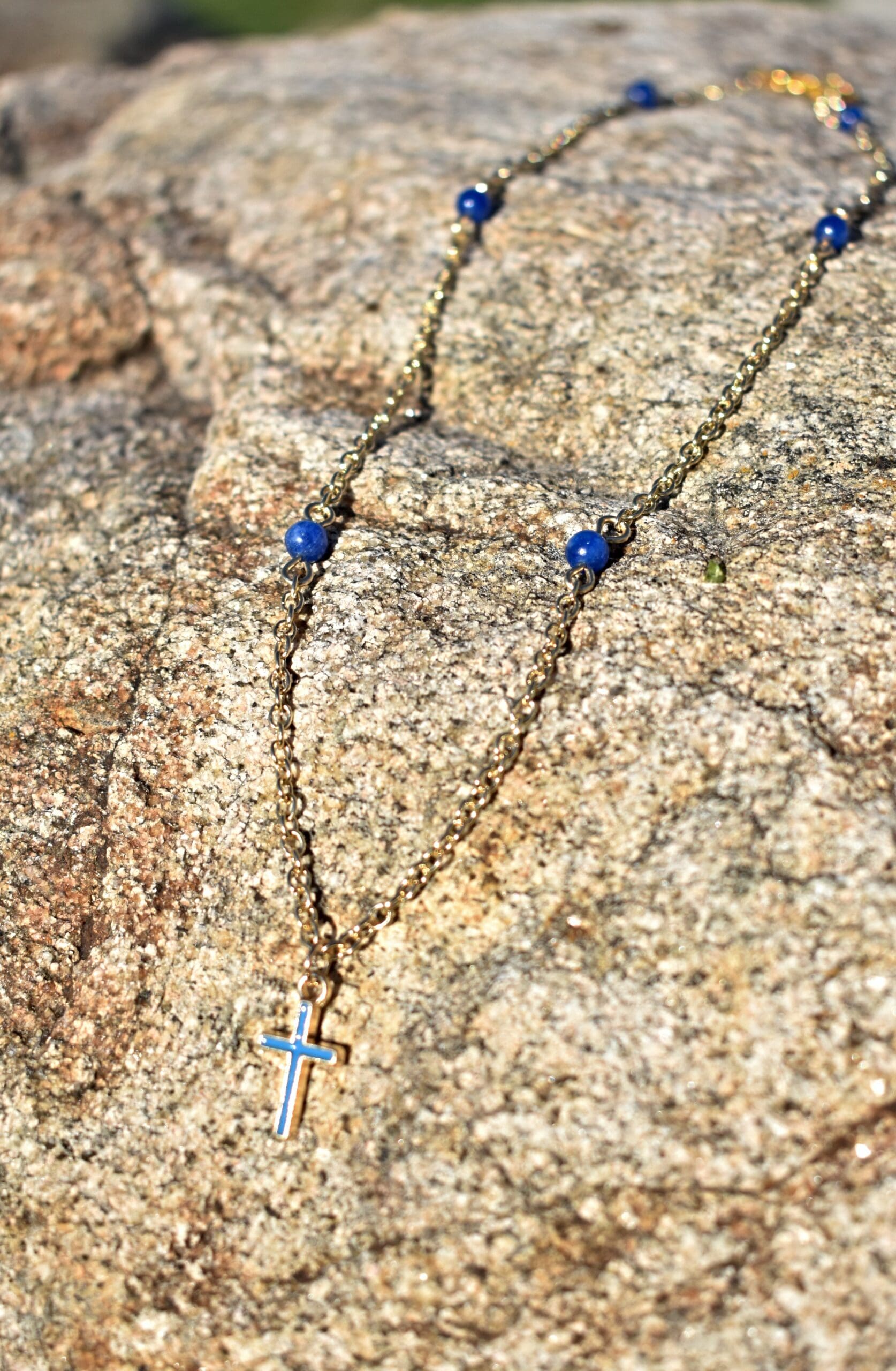 Blue Cross Charm Necklace