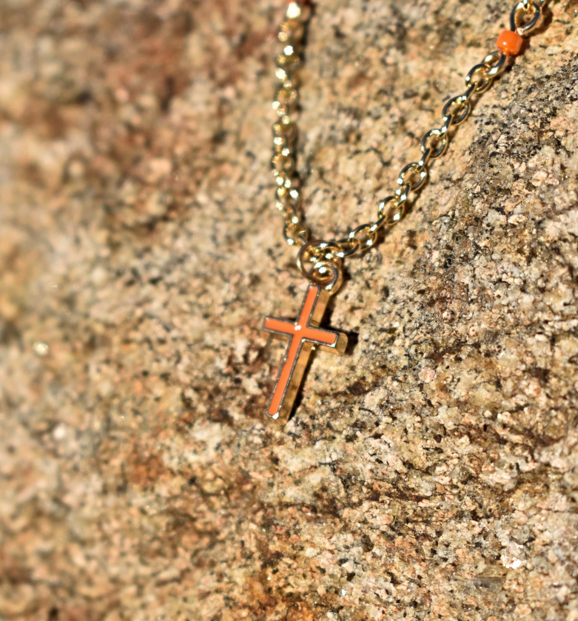 Orange Cross Charm Necklace