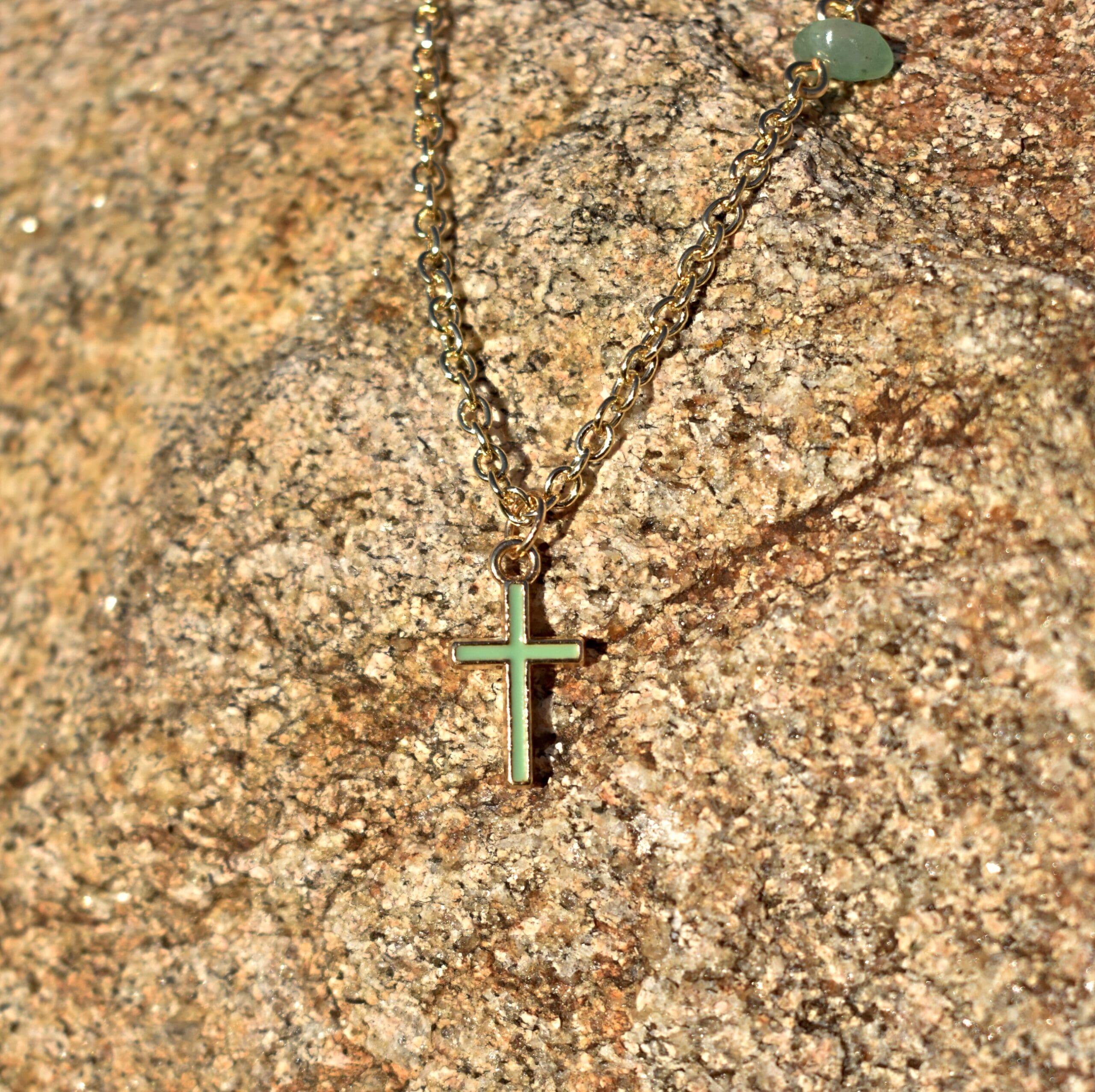 Green Cross Charm Necklace