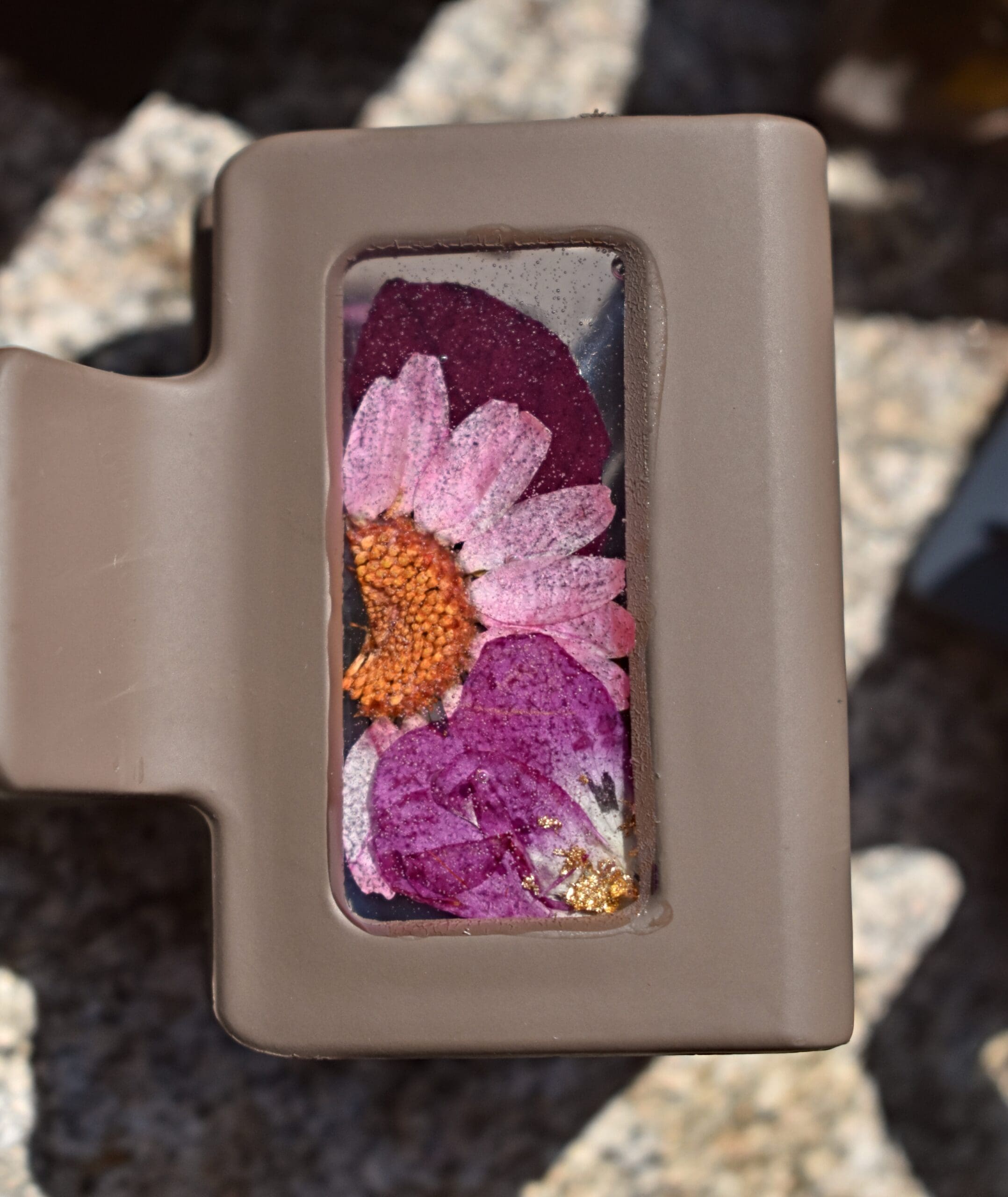 Pink and Brown Resin Hair Clip