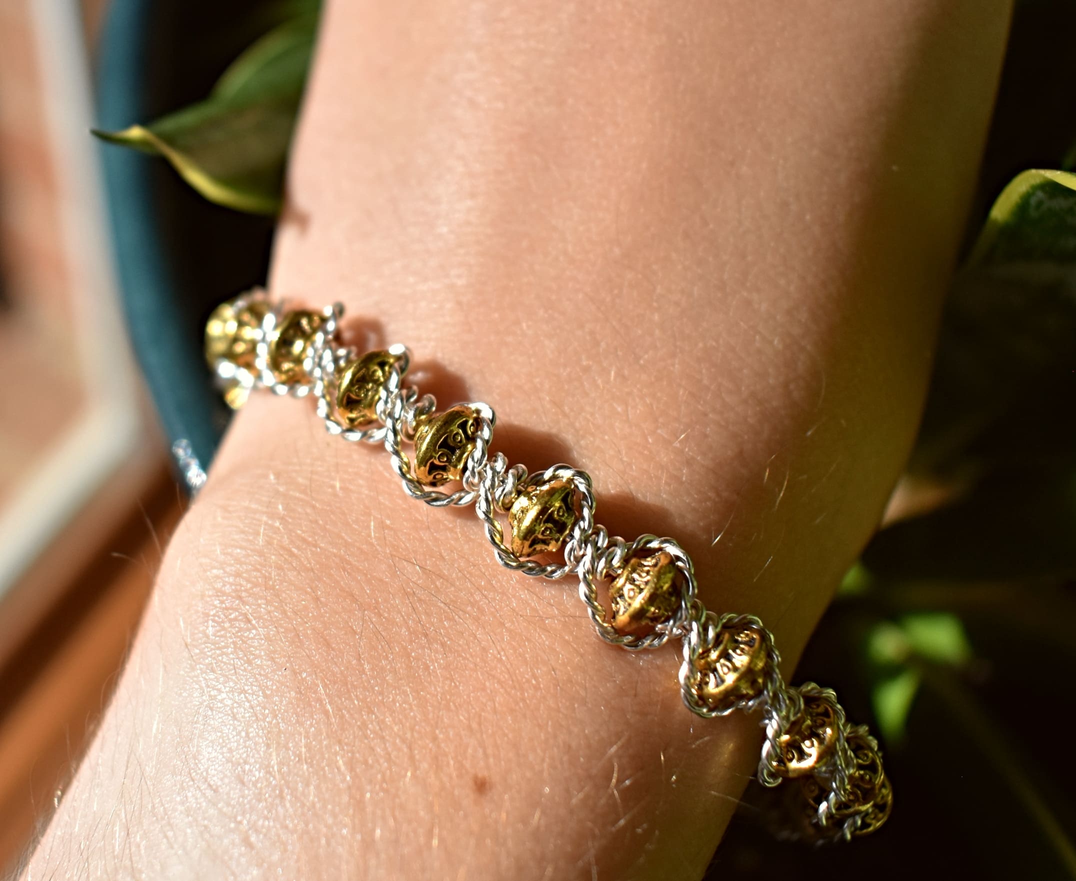 Mixed Metals Beaded Wire Bracelet