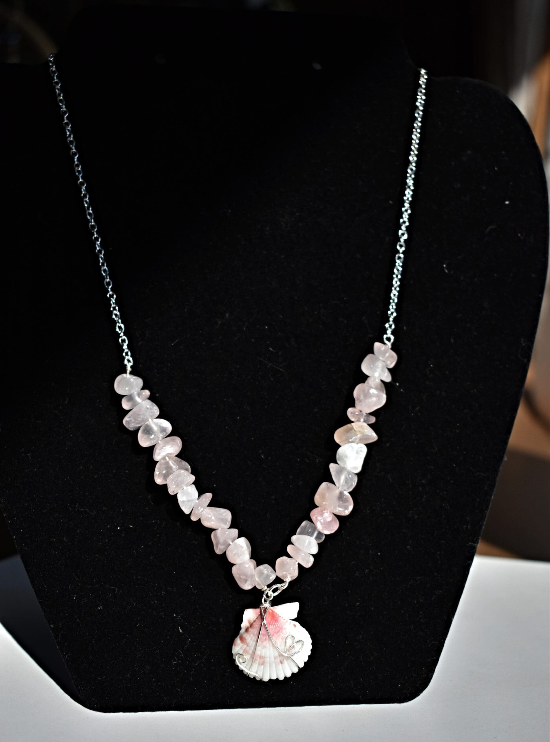 Silver Seashell and Stone Necklace