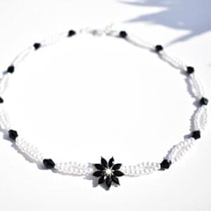 Pearl and Black Flower Necklace
