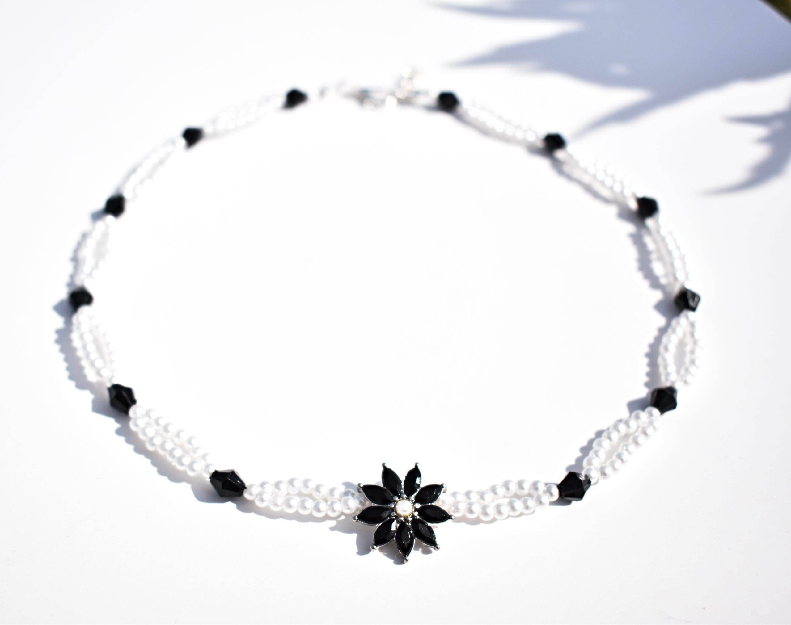Pearl and Black Flower Necklace