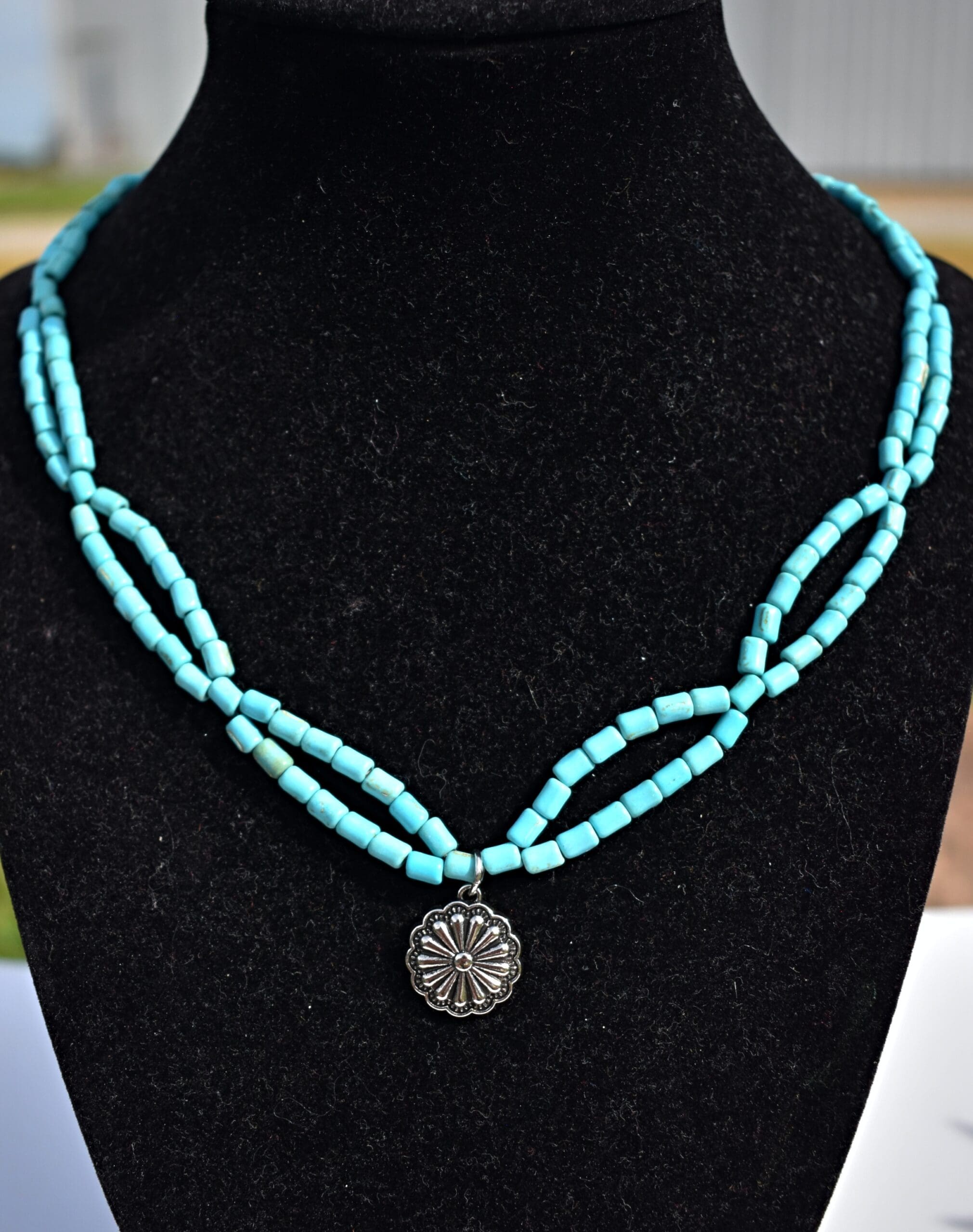 Turquoise and Silver Charm Necklace