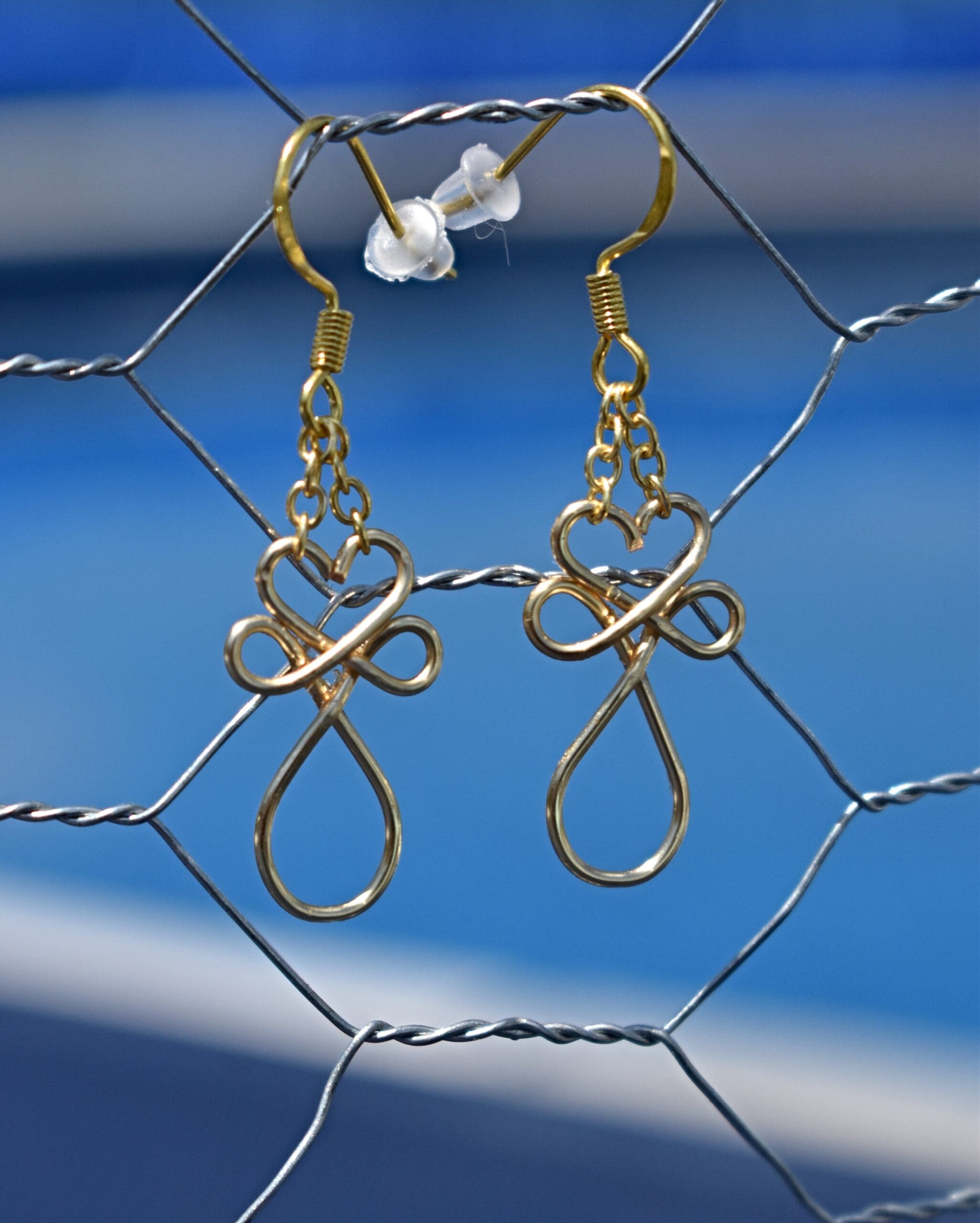 Gold Heart Cross Earrings